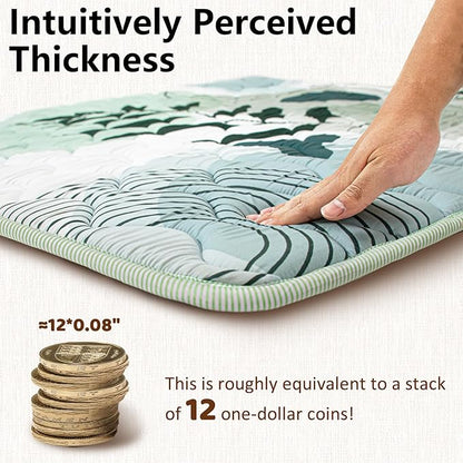 Baby Play Mat, 50x50 Playpen Mat, Thick Soft Foam Playmats for Baby, Foldable and Washable Crawling Mat for Floor(Green Leaf)