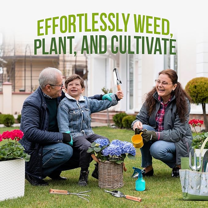 24-Piece Gardening Tools Set with Bag – Heavy-Duty Rust-Proof Hand Tools with Wooden Handles Including 15 Plant Tags – Ideal Gift for Women, Men, Mom, Dad & Gardeners