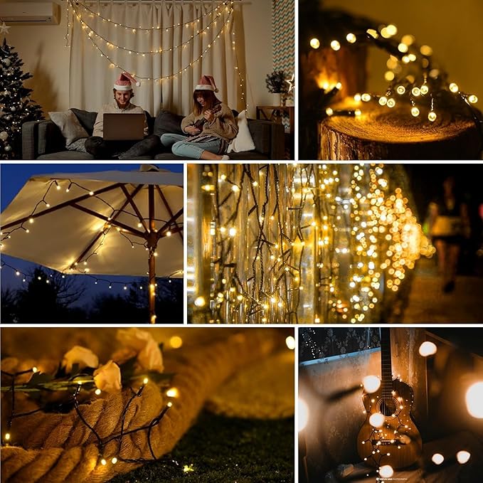 Solar Powered String Lights, 164ft 2 Pack Total 400 Led Solar String Lights Outdoor Waterproof with 8 Modes - Solar Outdoor String Light for Outside Tree Lights for Tree Patio Christmas Warm White