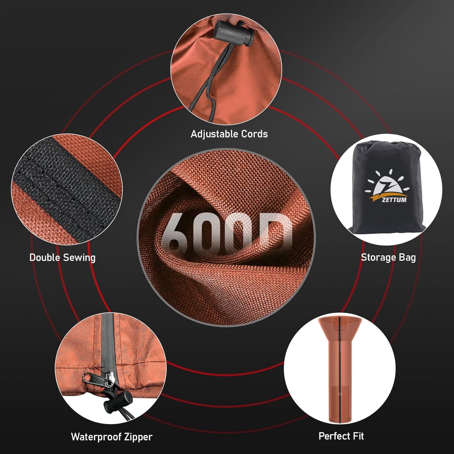 Patio Heater Covers - 600D Outdoor Heater Cover with Zipper Heavy Duty Waterproof, Propane Heat Cover for East Oak, Hampton Bay, Amazon Basics and Fire Sense (89" Height x 33" Dome x 19" Base)