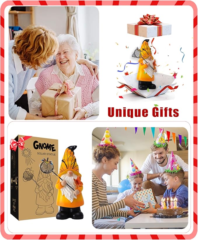 Solar Gnome Outdoor Statues for Garden: Outside Decor with Warm Lights Clearance for Yard Art Lawn Ornaments Porch Patio Balcony - Birthday Gifts for Grandma Mom Women