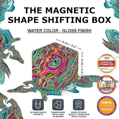 SHASHIBO Shape Shifting Box - Award-Winning Fidget Toy w/ 36 Rare Earth Magnets - Fidget Cube Transforms Into Over 70 Shapes, Sensory Toy Gift for Kids, Teens, and Adults (Water Color)