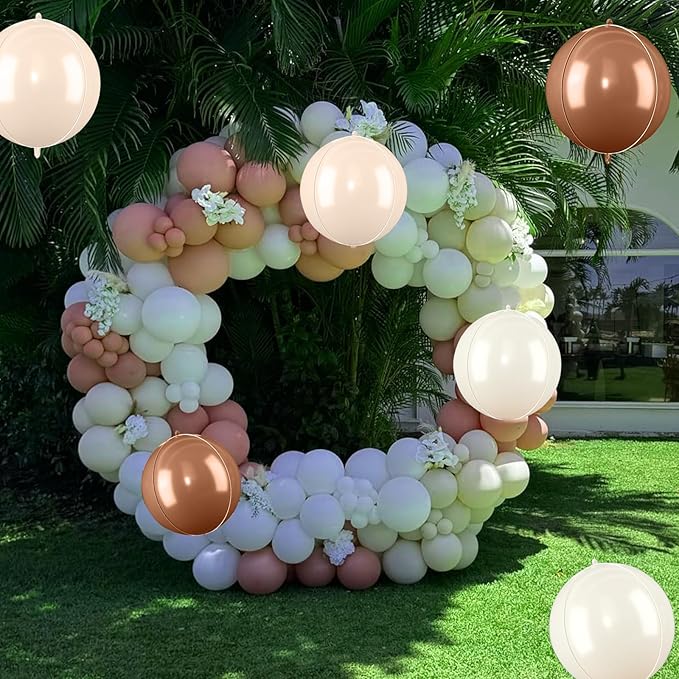 Giant Foil Balloons, 6Pcs Large Cream Sand White Apricot Brown Round Balloons, 22 Inch Big Round Foil Balloon for Boho Birthday Party Baby Shower Wedding Decorations