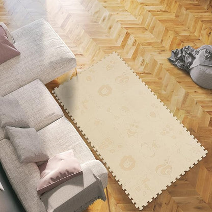 qqpp EVA 18 Tiles Baby Play Mat for Playing, Interlocking Foam Floor Mats for Tummy Time & Crawling, Puzzle Flooring Tiles with Animals Laser Pattern for Kids. Beige. QL-11(J) b18N