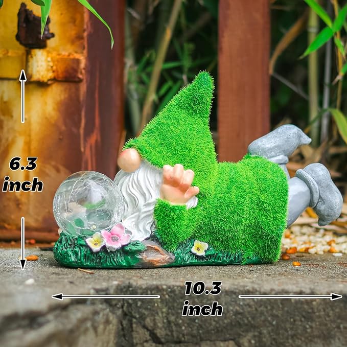 Garden Gnome Statue with Solar Crackle Glass Globe Lights, Resin Gnomes Statue, Patio Yard Lawn Porch Outdoor Garden Decor Christmas Housewarming Gift