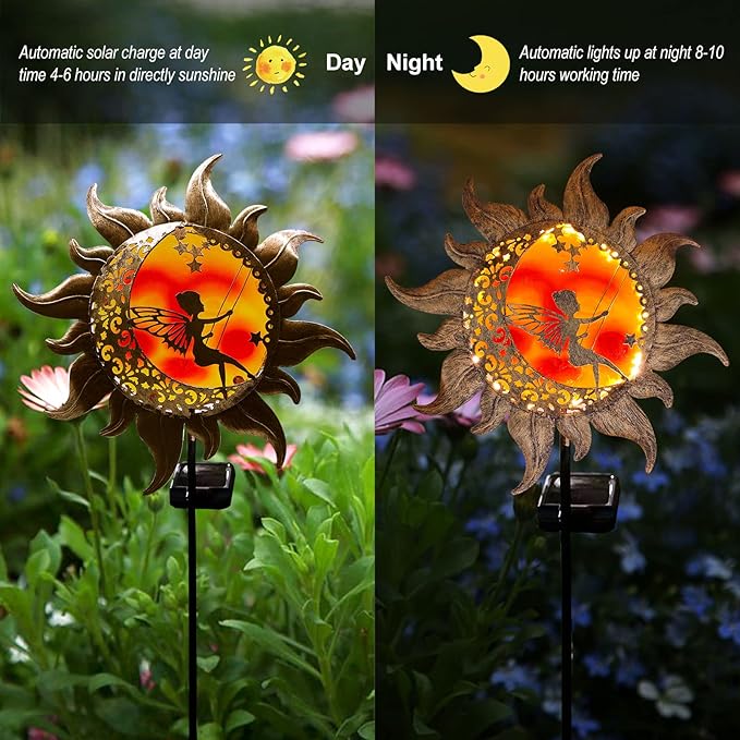 YJFWAL New Garden Solar Lights Pathway Stake Lights Butterfly Fairy Lights with Glass Decor, Outdoor Decorative Lights Waterproof for Walkway, Yard, Lawn, Halloween Patio or Courtyard (Warm White)