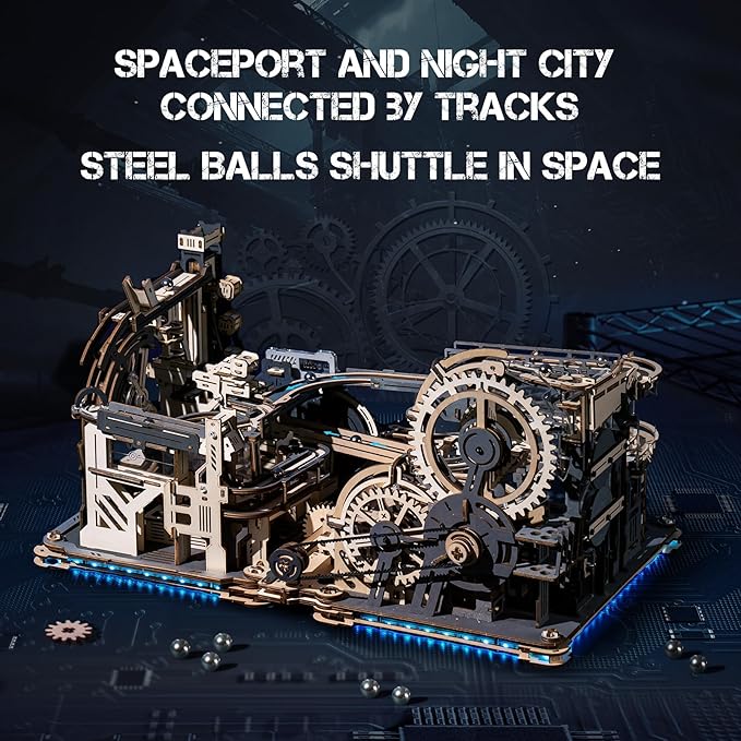 ROKR 3 in 1 Electric Wooden Marble Run, 3D Puzzles for Adults, Wood Model Building Toy Kits, Ideal Gift for Boys and Men