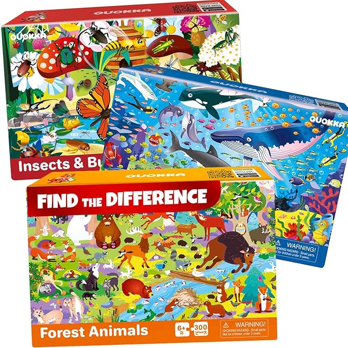 QUOKKA 300 Pieces Puzzles for Kids Ages 8-10 - 3X Set Floor Jigsaw Puzzles - Toy for Learning Ocean & Vimel & Bugs for 10-12 Year Old – Jigsaw Educational Game Gift for Boys and Girls
