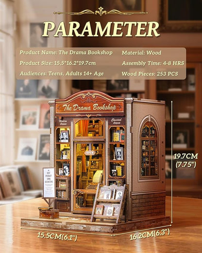 CUTEBEE Book Nook Kit - DIY Miniature House Dollhouse Kit for Adults and Teens, Booknook Tiny House Bookshelf 3D Wooden Puzzle, Gifts for Family (Drama Bookshop)