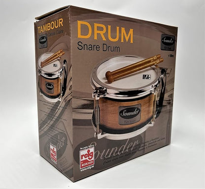 Tap-Along Sounder Snare Drum with Double Sided Batter Head Toy Tambourine Drum for Kids, Musical Instrument for Children 12 Months and Up Realistic Look with 2 Drum Sticks 7x7x3.5