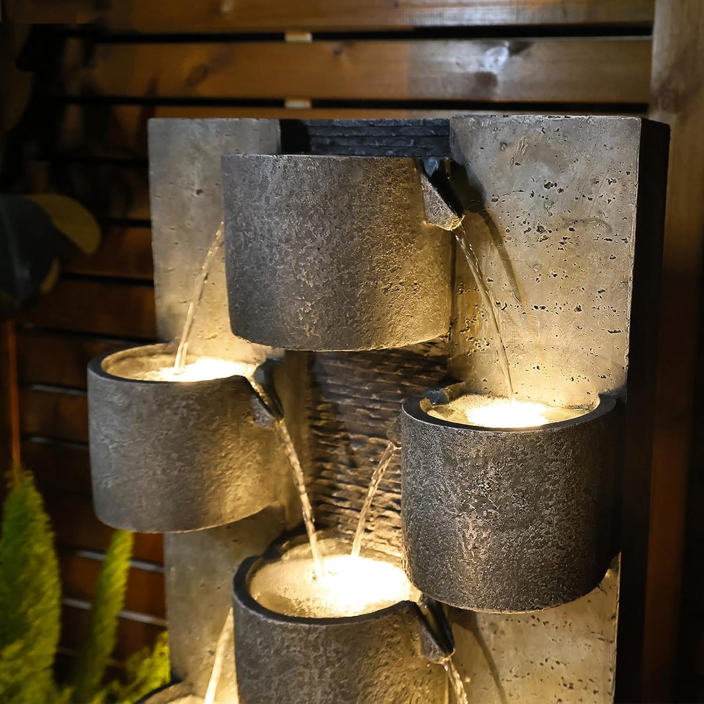 45" H Outdoor Water Fountain Garden - Large Cascading Waterfall Freestanding Fountains Water Feature with Lights for Patio Backyard Deck Porch and Home Decor, Concrete Artistry Style, Gray