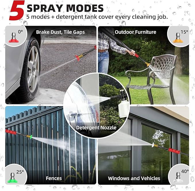 Electric Pressure Washer, 2.5 Max GPM Power Washer with Foam Cannon, Powerwasher with 4 Nozzles, High Pressure Washer for Cars, Driveways, Patios, Decks