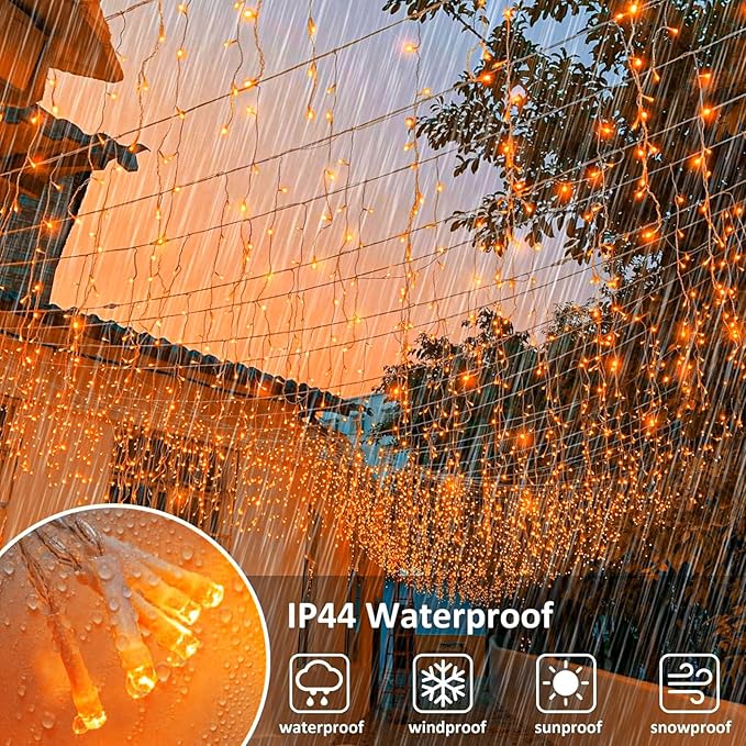 Christmas Icicle Lights Outdoor, 66ft 640 LED Icicle Lights for Outside with 8 Modes Timers, Waterproof Plug in Twinkle String Light for House Yard Eave Patio Party Holiday Decorations, Orange