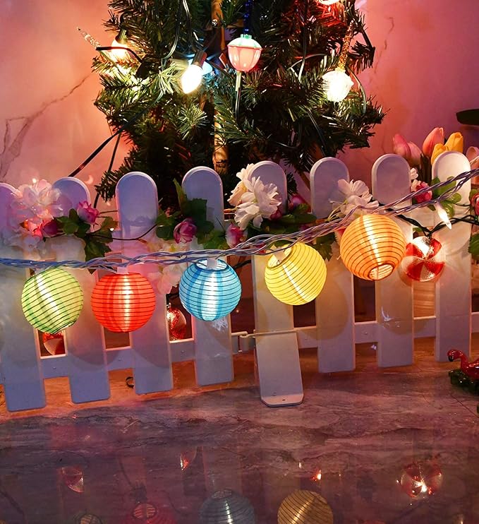 Abeja Nylon Lantern String Lights 10 Multicolor Lanterns Plug in Home, Garden Decorative Lights for Indoor/Outdoor, Patio Party Wedding Bistro Bar Garden Backyard Front Door, White