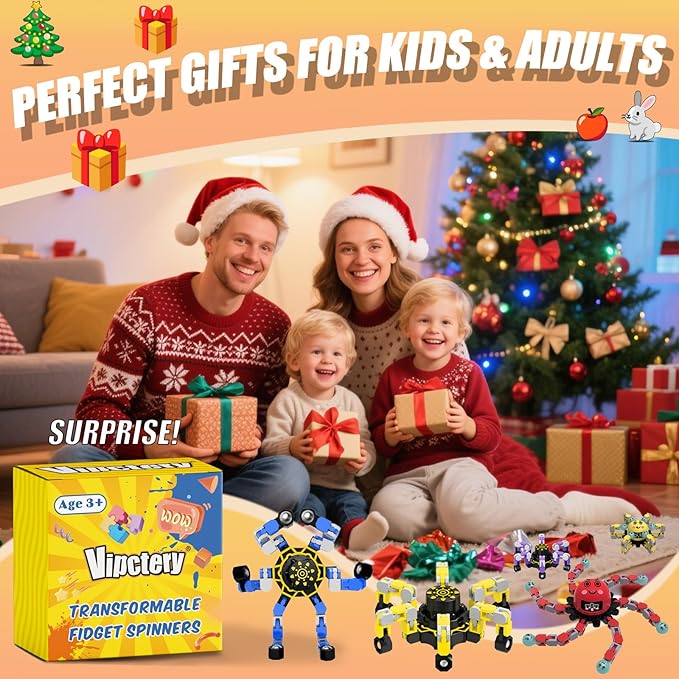 4Pcs Transformable Fidget Spinners for Kids Sensory Fidget Toys Teens Quiet Airplane Road Trip Travel Activities Essential Stocking Stuffers Bulk Gifts for Boys Girls Toddlers Autism ADHD C