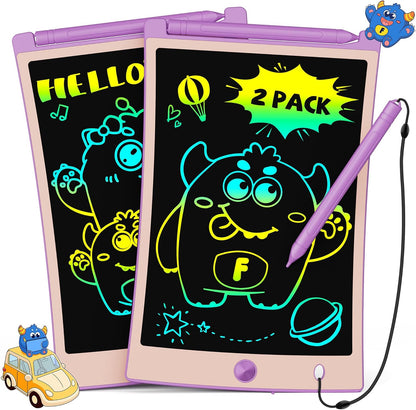 TEKFUN 2 Pack LCD Writing Tablet with Pen Cord, 8.5in Erasable Doodle Board Mess Free Drawing Pad for Kids, Car Trip Educational Toys Birthday for 3 4 5 6 7 Girls Boys (2*Purple)