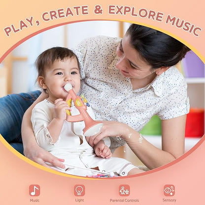 Contixo KT2 Musical Trumpet Toy for Kids, Pink Baby Educational Music Toys with Light Effects, Adjustable Volume, Multiple Rhythms, Easy Play Modes, Realistic Whistle Sounds for Toddler Boys Girls