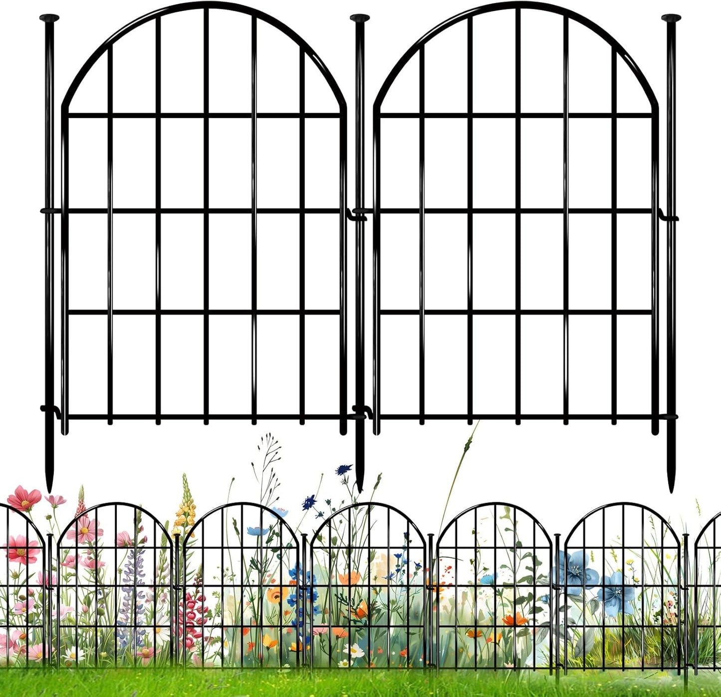26 Pack Decorative Garden Fence, 22in X 28ft Arched No Dig Fence Border, Garden Edging Border, Rustproof Metal Animal Barrier with Ground Stake for Dog, Rabbit, Outdoor Yard Patio Decor