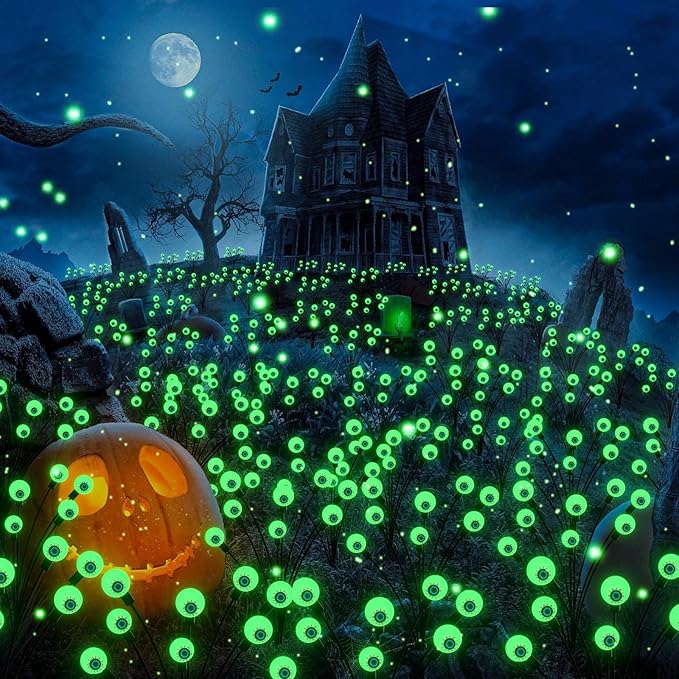 Halloween Decorations Outdoor Solar Scary Eyeball Lights, 2-Pack 16 LED Halloween Decor Solar Garden Lights, Waterproof Halloween Night Light Spooky Pathway Lights for Yard Patio Lawn Party