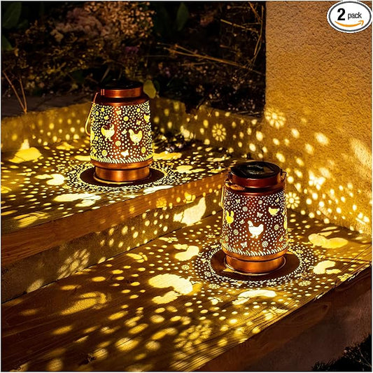 2 Pack Solar Chicken Lanterns Outdoor Waterproof Hanging Lights for Garden Decor, Yard, Patio, Lawn, Tabletop, Pathway, Landscape - Metal Decorative LED Gifts for Women Men