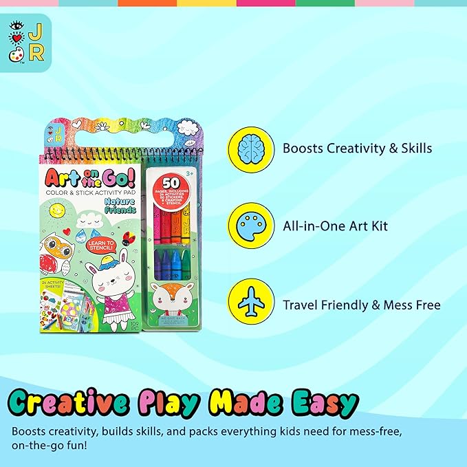 Bright Stripes Art On The Go Nature Theme Travel Kit for Kids Ages 3+ | Travel-Friendly Coloring Set with Crayons, Stickers & Activity Book | Mess-Free Creative Fun for Toddlers and Preschoolers