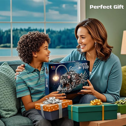 Mechanical Angler Fish Building Block Set - STEM Toys for Boys & Girls 8-14+, Deep Sea Ocean Creature Kit, Home/Office Decor with Light, Great Gift for Kids & Adults(1038+Pieces)