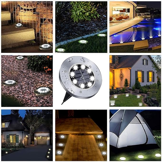 Solar Ground Lights, Waterproof Solar Garden Lights, Upgraded Outdoor Garden Waterproof Bright in-Ground Lights, Landscape Lights for Pathway,Yard,Deck,Lawn,Patio,Walkway (8 Pack White Light)