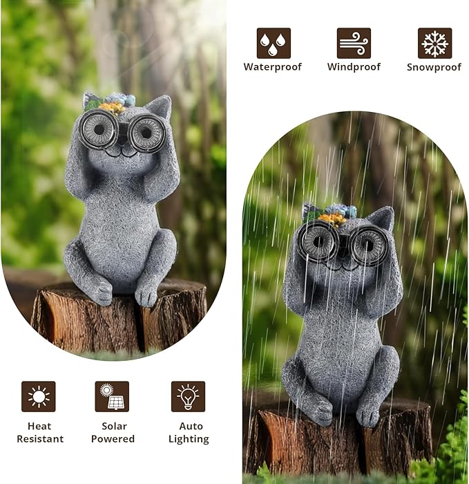 Outdoor Solar Garden Statues, Funny Garden Decor Statue - Resin Animal Statues Decor with Binoculars, Outdoor Solar Statues for Patio Decor, Unique Garden Gifts for Women.