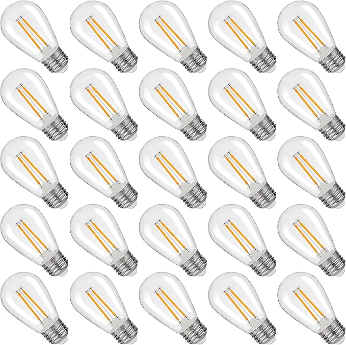 S14 Replacement LED Light Bulbs, Shatterproof & Waterproof 2W S14 LED Bulbs, Outdoor String Lights , E26 Base Patio Edison LED Light Bulbs, Warm White 2200K Plastic 150ML Non-Dimmable 25 Pack