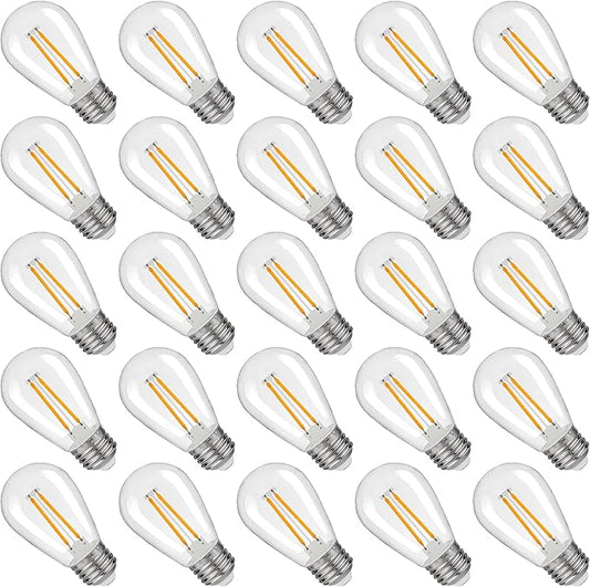 S14 Replacement LED Light Bulbs, Shatterproof & Waterproof 2W S14 LED Bulbs, Outdoor String Lights , E26 Base Patio Edison LED Light Bulbs, Warm White 2200K Plastic 150ML Non-Dimmable 25 Pack