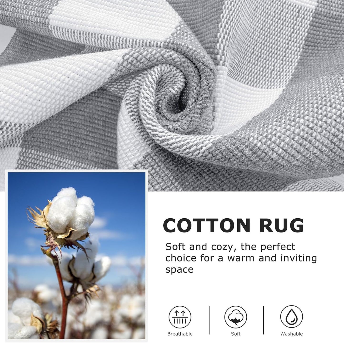 IOHOUZE Buffalo Plaid Rug 5x7 Ft Indoor Outdoor Rug, Washable Rugs for Living Room, Spring Summer Welcome Mats Outdoor, Cotton Area Rug for Farmhouse/Entryway/Home Entrance, Grey White