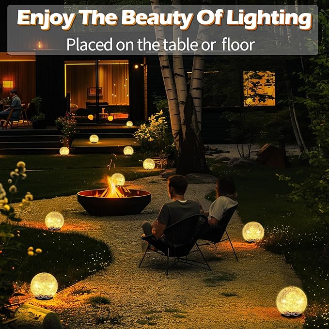 Garden Solar Ball Lights Outdoor Waterproof, 50 LED Cracked Glass Globe Solar Power Ground Lights for Path Yard Patio Lawn, Christmas Decoration Landscape Warm White(2 Pack 4.7'')