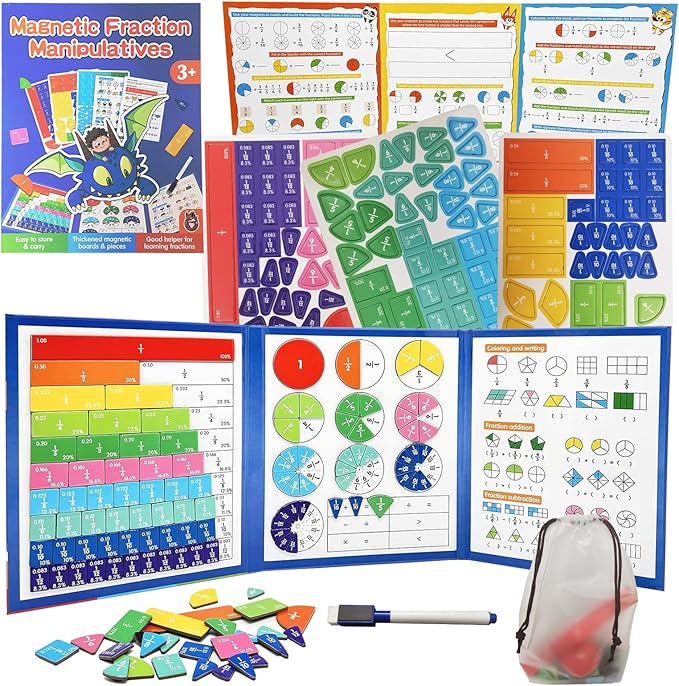 Magnetic Fraction Educational Puzzle,Magnetic Fraction Tiles & Fraction Circles,Math Manipulatives for Elementary School, Montessori Fraction Manipulatives Learning Toys for Kids