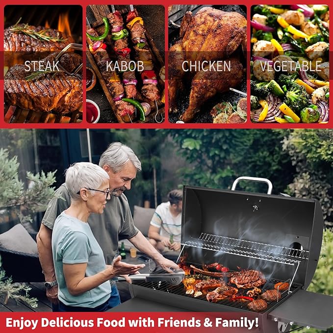 Barrel Charcoal Grill, Large Charcoal Grills with Side Shelf, Outdoor BBQ Grill,Perfect for Backyard Camping, Patio Parties, and Picnics