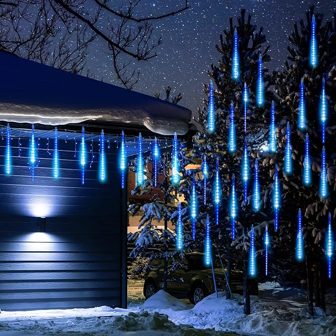 Meteor Shower Lights 20 Tubes 16 Inch 720 LED Solar Christmas Lights Outdoor Waterproof, Snow Cascading String Lights for Outside Christmas Halloween House Tree Decoration, Blue