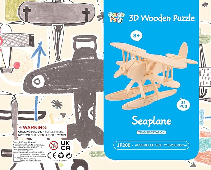Georgie Porgy 3D Wooden Puzzles for Kids Toys Construction Woodcraft Kits DIY Model Puzzle Kits Birthday Gifts Pack of 6 (Airplane Bus Sports Car Pirate Ship Truck Motorcycle)