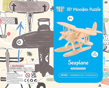Georgie Porgy 3D Wooden Puzzles for Kids Toys Construction Woodcraft Kits DIY Model Puzzle Kits Birthday Gifts Pack of 3 (Seaplane Sports Cars London Bus)