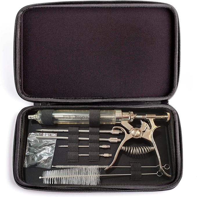 Meat Injector Syringe Stainless Steel Outdoor Meat Kit Marinade Flavor Food Injector Syringes with 4 Marinades Needles Grill Smoker Injectors Professional Syringe Held Culinary Barbecue Tool For BBG