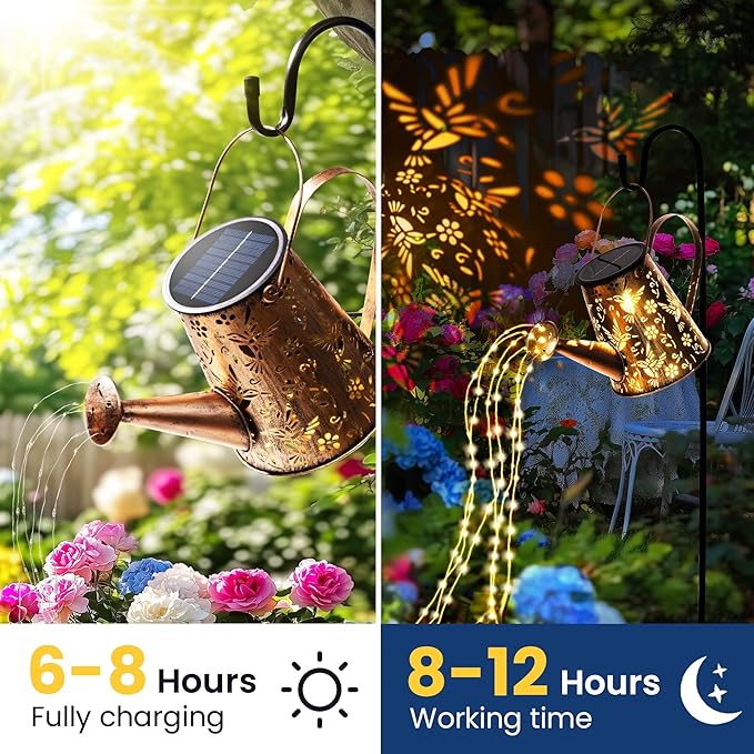Solar Lights Outdoor Garden Decor, Large Lanterns Watering Can Gardening Gifts for Mom Women Grandma Birthday, Hanging Outdoor Decoration for Yard Porch Patio Backyard (2 Pack)