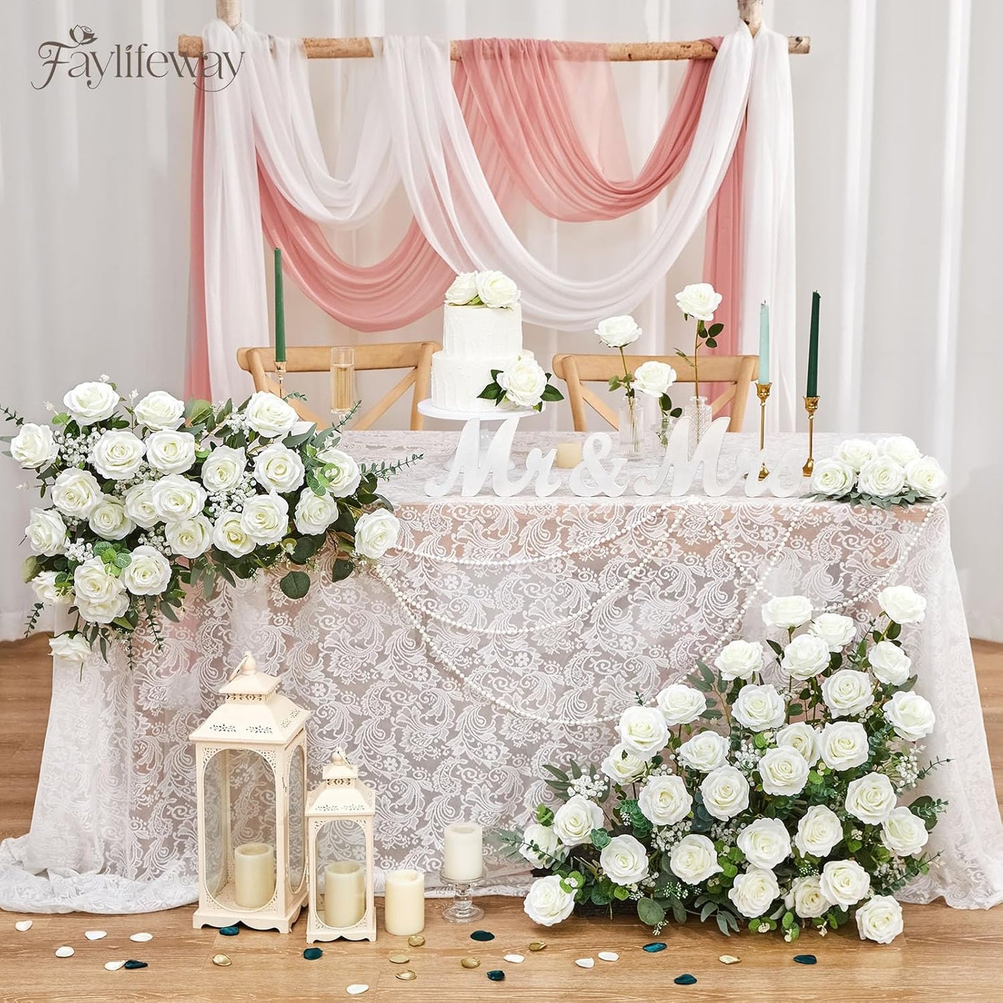 20PCS Artificial White Roses, 3.9'' Silk Flower Head Fake White Rose with Long Stems, Realistic Faux Roses Bouquet for DIY Wedding Home Party Office Decoration