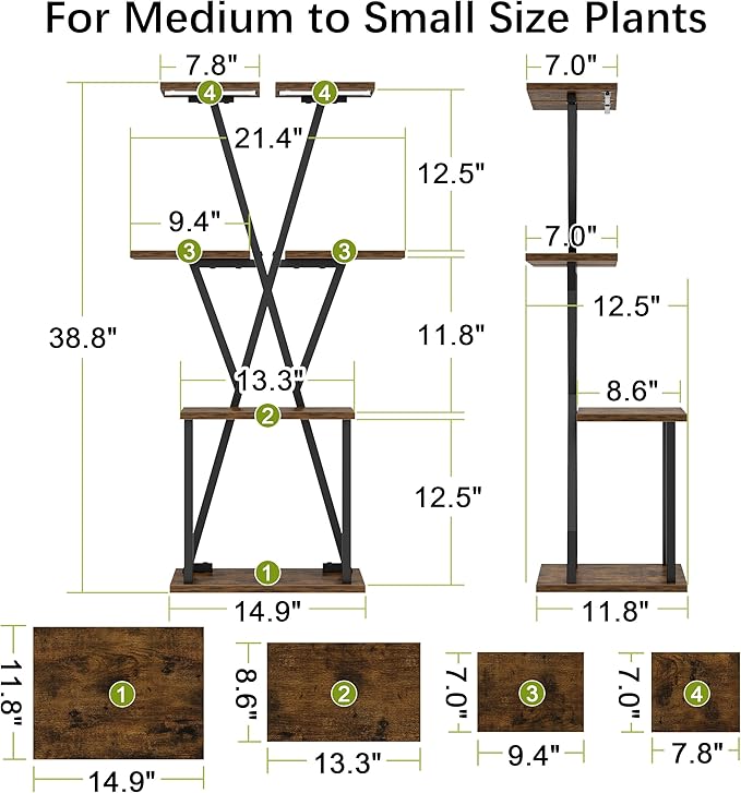 Plant Stand Indoor with Grow Lights - Corner Plant Shelf, 39" Corner Shelf for Indoor Plants Multiple, 4 Tiered Metal Holder for Living Room, Patio, Hallway, Black
