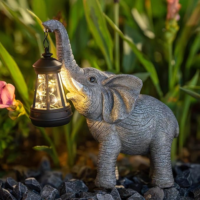 Elephant Statue Solar Garden Decor, Outdoor Solar Decoration for Outside, Gardening Gifts for Women