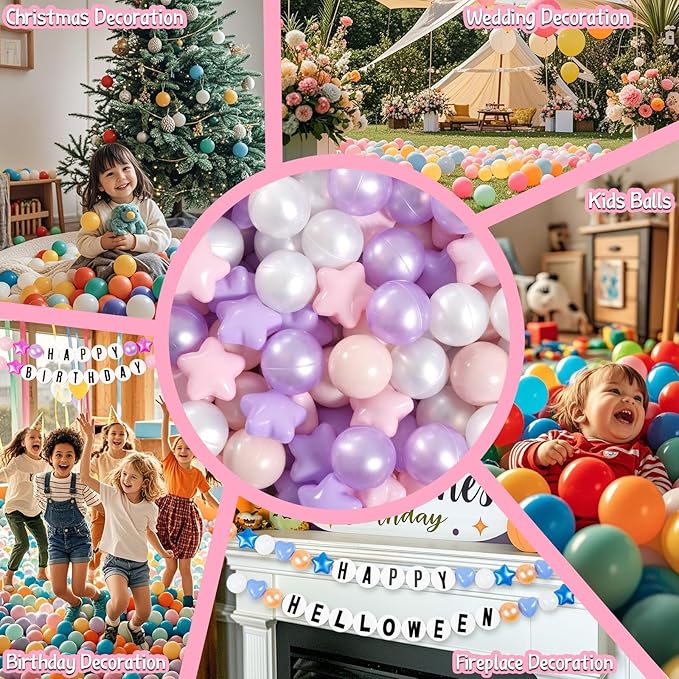 GOGOSO Balls for Ball Pit - Plastic Ball for Toddlers, Baby Kids Ball Pool Decoration 50 100 200 300 500 1000 (A Purple+Pink+White+Clear, 50 Balls)