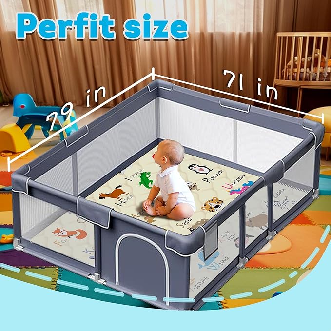 Baby Play Mat，Thick Soft 71" X 79" Playpen mat, Non-Slip and Machine Washable Baby Play Mats for Floor，Crawling Mat for Babies, Toddlers & Infants to Play and Learn (Beige Animal)