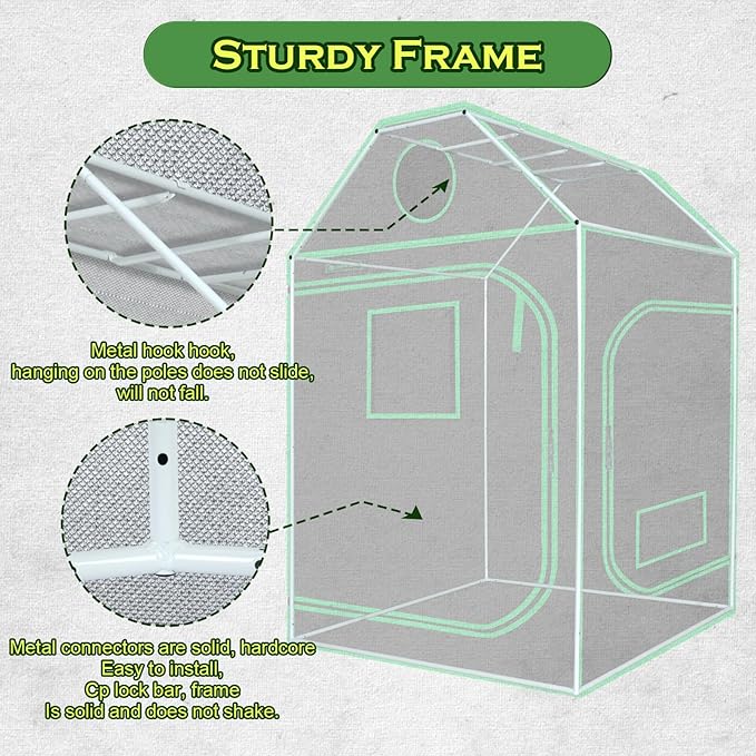 4x4 Grow Tent, 48"x48"x72" Roof Cube Plant Grow Tents with Observation Window and Floor Tray for Indoor Plant Growing Seedling