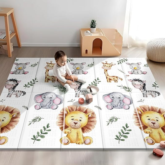79x71 Extra Large Baby Play Mat for Floor, Foldable Foam Playmat for Babies 0-12 Months & Kids, Non-Toxic Waterproof Baby Mat for Floor, Thick Playpen Mat for Tummy Time Crawling