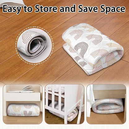 Baby Play Mat, 50x50 Playpen Mat, Thick Soft Foam Playmats for Baby, Foldable and Washable Crawling Mat for Floor (Rice Rainbow)