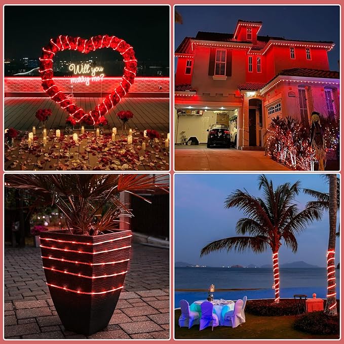 Rope Lights for Outside, 100FT 300 LED Plug in Christmas Lights Outdoor with Waterproof 8 Modes, Connectable String Twinkle Light for Indoor House Patio Garden Pool Wedding Decorations, Red