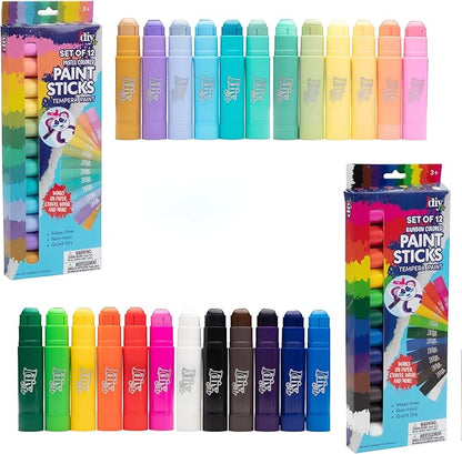 Tempera Paint Sticks Bundle 24 Pack (12 Pastel & 12 Rainbow Colors) - Classroom Back to School Supplies, Arts & Crafts Projects, Draw & Paint on Wood, Ceramic, Canvas! Quick Dry, Non-Toxic, Mess Free