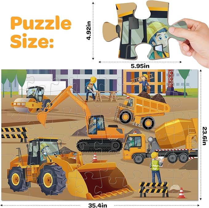 Construction Floor Puzzle for Kids - 48 Pieces Large Construction Vehicle Jigsaw Puzzles for Kids 3-5, Toddler Learning Preschool Educational Toys 12 Month+, Birthday Christmas Gifts for Boys Girls